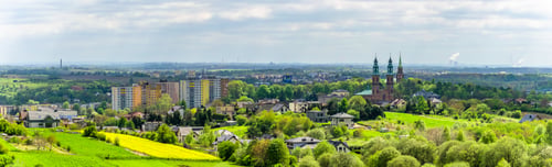 Preview: panorama of the city of Piekary Slaskie and farmland
