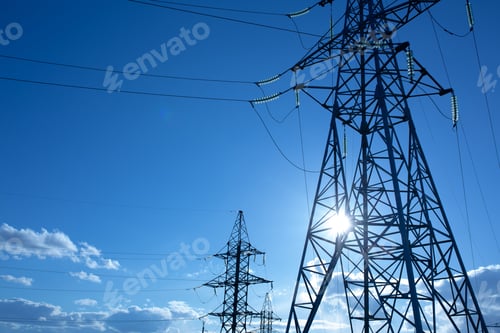 Preview: power line support with wires for electricity transmission