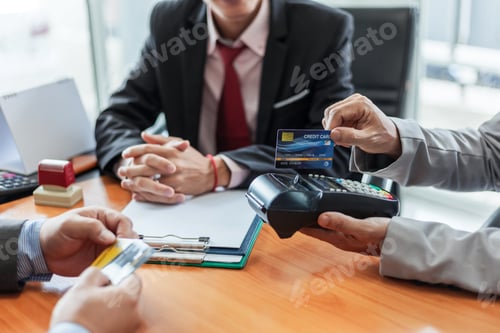 Preview: Businessman credit card payment service. Concept of credit card approval and credit card payment.