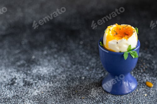 Preview: Boiled Egg Liquid Yolk Protein Egg Stand Breakfast Diet Snack Trend Meal Copy Space Food Background