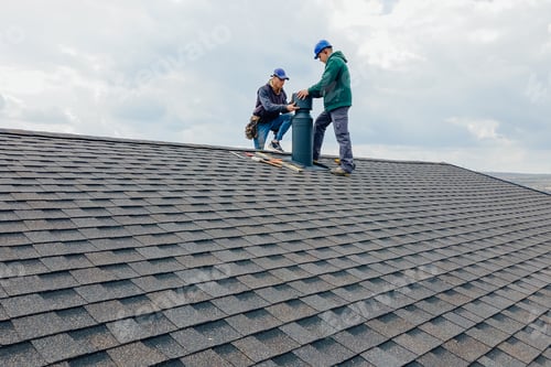 Preview: Construction workers Installing chimney and building construction concept.