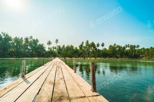 Preview: Wood bridge or pier on the beach and sea
