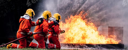 Preview: Firefighter Concept. Several firefighters go offensive for a fire attack.