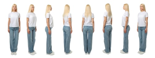 Preview: Set of woman in casual jeans and blank white t-shirt, on white