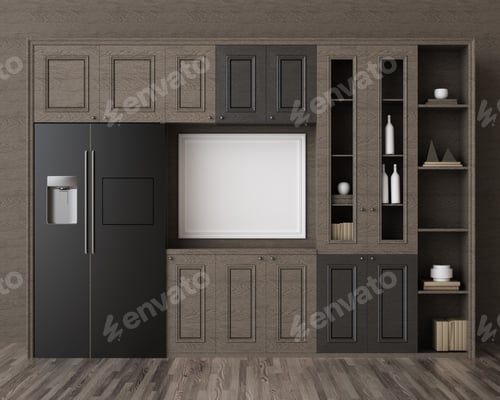 Preview: 3D Mockup photo frame in Modern interior of kitchen