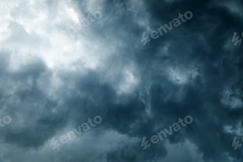 Preview: Sky. Dark stormy sky, thunderstorm and hurricane, clouds background