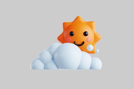 Preview: Cartoon sun on clouds with bubbles