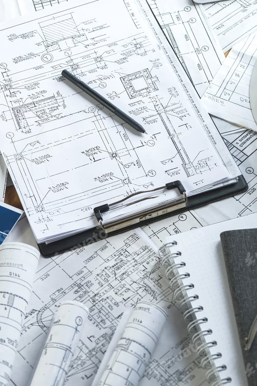 Preview: Architects concept, engineer architect designer freelance work on start-up project drawing, construc
