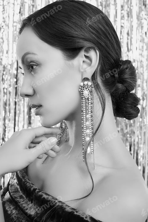 Preview: Portrait Of Gorgeous Elegant Sensual Brunette Latin Woman Wearing Fashion Green Dress Posing On