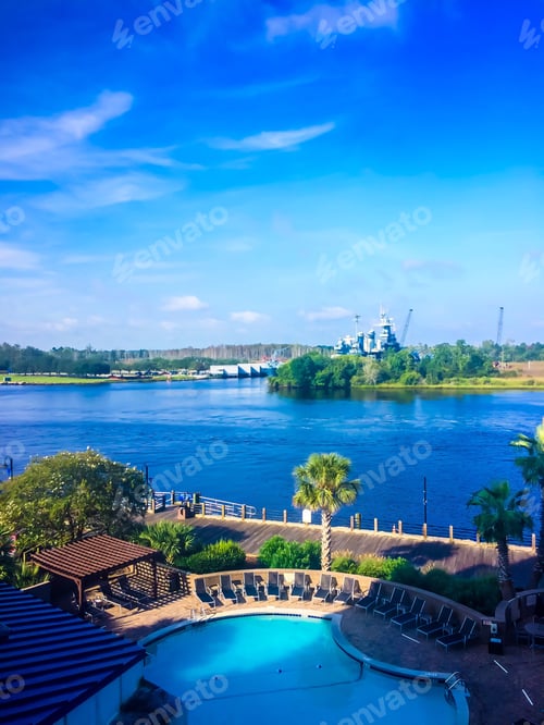 Preview: Amazing tropical blue sky & water view from the hotel’s window during USA travel