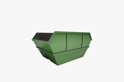 Preview: Rectangular metal dumpster with sloped base and divided front