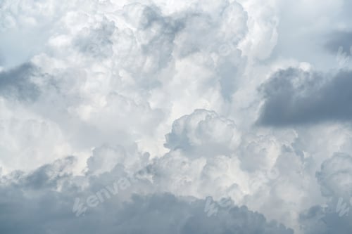 Preview: White fluffy clouds on cloudy sky. Soft touch feeling like cotton. White puffy cloudscape. Beauty