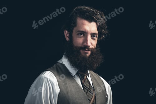 Preview: Attractive Businessman With A Bushy Beard Wearing A Waistcoat Looking At The Camera With A Smile
