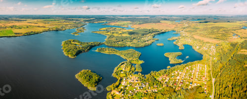 Preview: Lyepyel District, Lepel Lake, Beloozerny District, Vitebsk Region. Aerial View Of Residential Area