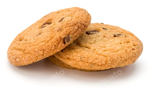 Preview: Chocolate chip cookies isolated on white background. Sweet biscuits. Homemade pastry.