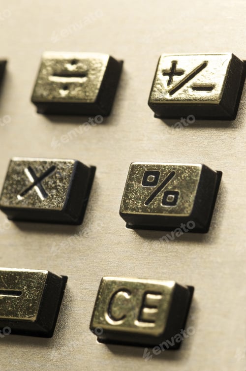 Preview: Close-up of sign on the buttons of a calculator