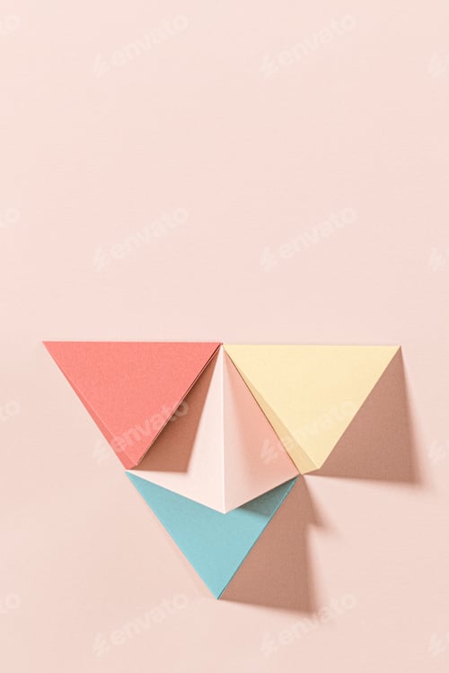Preview: 3D pastel pyramid paper craft on a pink background
