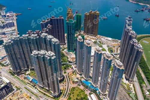 Preview: Tseung Kwan O, Hong Kong 13 June 2020: Top view of Hong Kong city