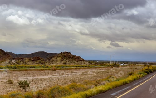 Preview: West Texas scenic landscape of desert area with hills USA