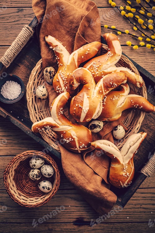 Preview: Buns made from yeast dough in a shape of Easter bunny