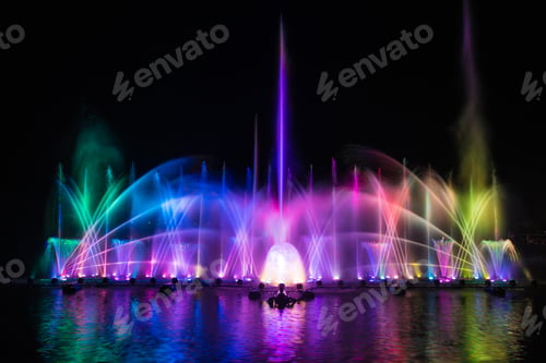 Preview: The colorful fountain dancing in celebration festival with dark night sky background.