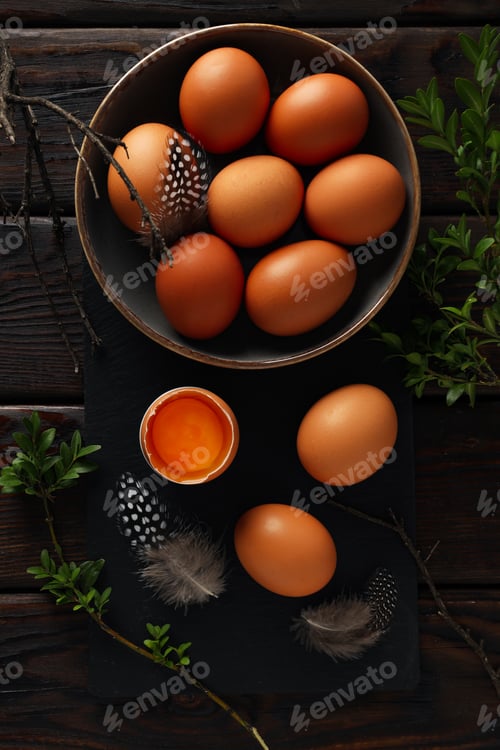 Preview: Ingredient for cooking dishes- eggs, top view