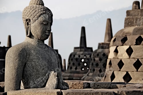Preview: A figure of a winged face of the bells in The Borobudur Temple. Indonesia