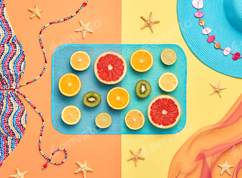 Summer Still Life with Citrus Fruit and Beachwear