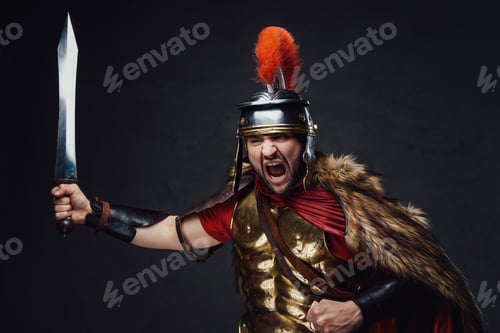 Preview: Offensive roman warrior with pelt and sword