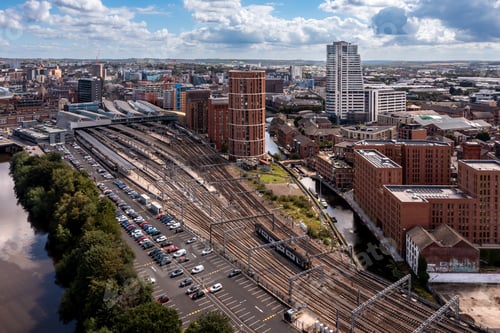 Preview: Aerial panorama of Leeds railway station and surrounding area