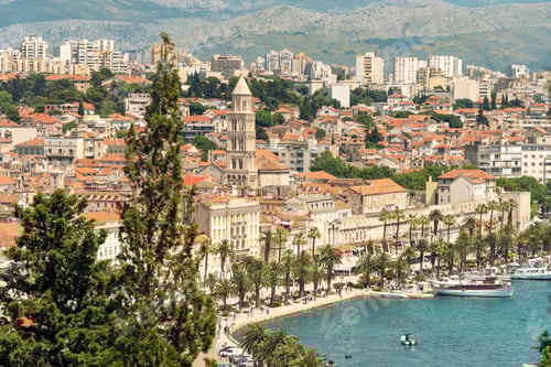 Preview: Aerial view of a coastal city of Split with historic buildings and the Cathedral of St Domnius