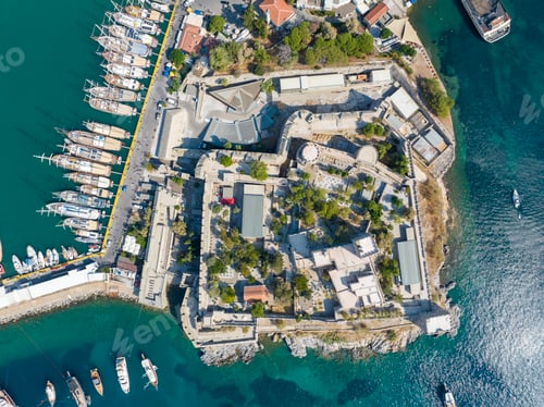 Preview: Aerial view of Bodrum on Turkish Riviera. View on Saint Peter Castle Bodrum castle and marina