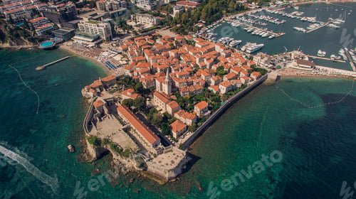 Preview: Aerial view of Budva in Montenegro, old town