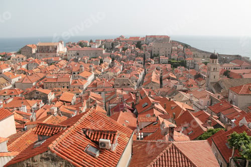 Preview: Wide shot of buildings houses in dubrovnik croatia with a clear sunny sky