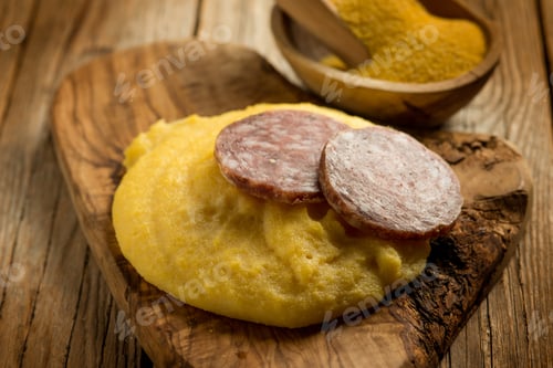 Preview: polenta with salami, traditional italian recipe