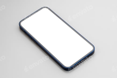 Preview: Modern smartphone with blank white screen on gray background