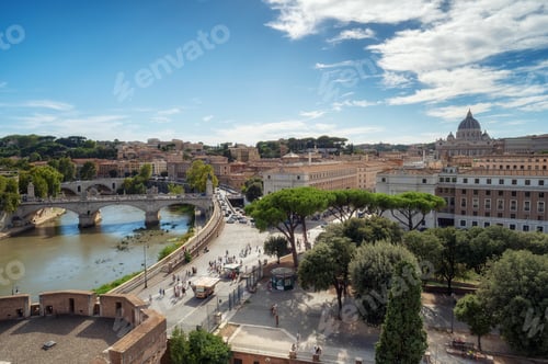Preview: Rome Skyline with the famous Saint Peter Basilica and Tiber river
