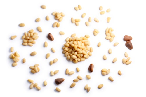 Preview: Pine nuts pignoli pinus seeds, top view, paths