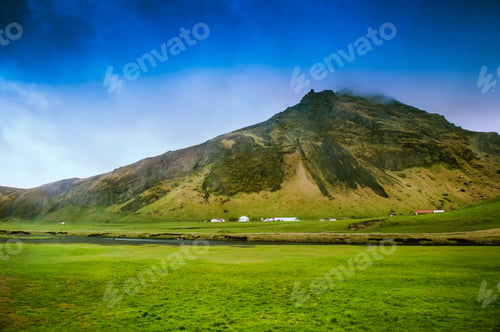 Preview: Nature background beautiful landscape mountains road hills clouds sunset Iceland