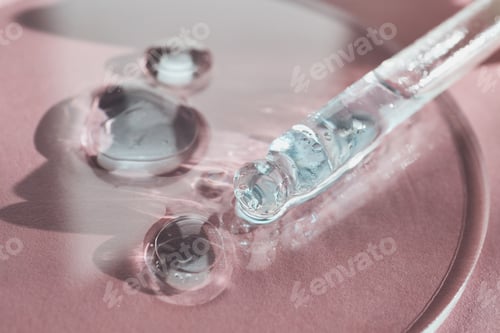 Preview: Pipette dripping transparent serum droplets, highlighting skincare innovation and cosmetic beauty