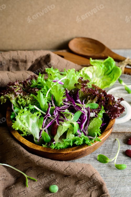 Preview: fresh hydroponic salad on wooden table