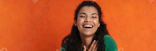 Preview: Happy smiling african casual brunette woman