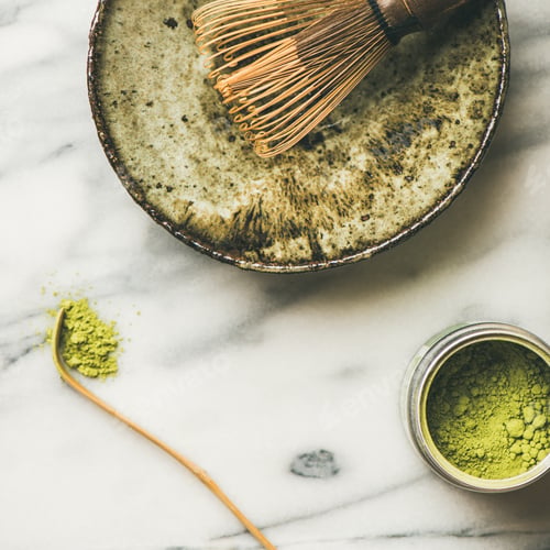 Preview: Japanese tools and bowls for brewing matcha tea, square crop