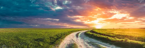 Preview: Sun Sunshine In Sunset Bright Sky. Beautiful Evening Sky Above Rural Landscape With Country Road