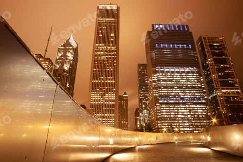 Preview: Scenic view of a bustling cityscape at night in Chicago, Illinois