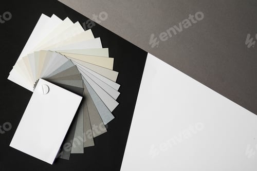 Preview: Color palette on bright background, top view. Space for text