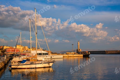 Preview: Yachts and boats in picturesque old port of Chania, Crete island. Greece
