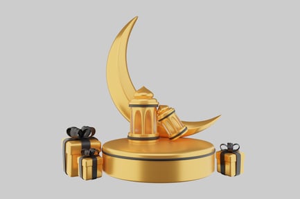 Preview: Gold crescent moon object with lantern and gift boxes