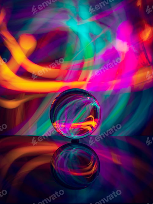 Preview: Crystal ball on board near abstract shines