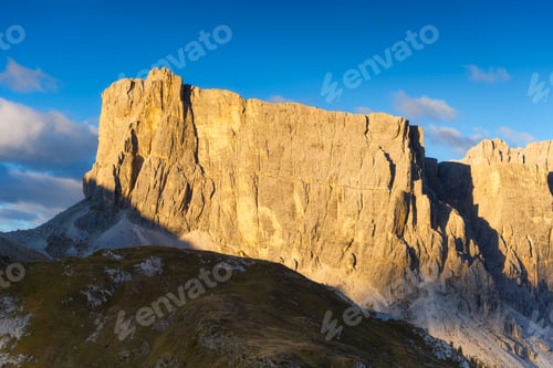 Preview: Dolomite Alps, Italy. View of the mountains and high cliffs during sunset.